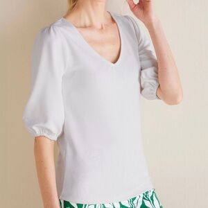 SOFT SURROUNDINGS NWT Tabitha Puff‎ Sleeve Top White XL V Neck Textured Knit